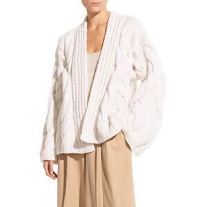 Vince Crafted Hand Twisted Cable Cardigan $795 One Size Cashmere Wool Ivory